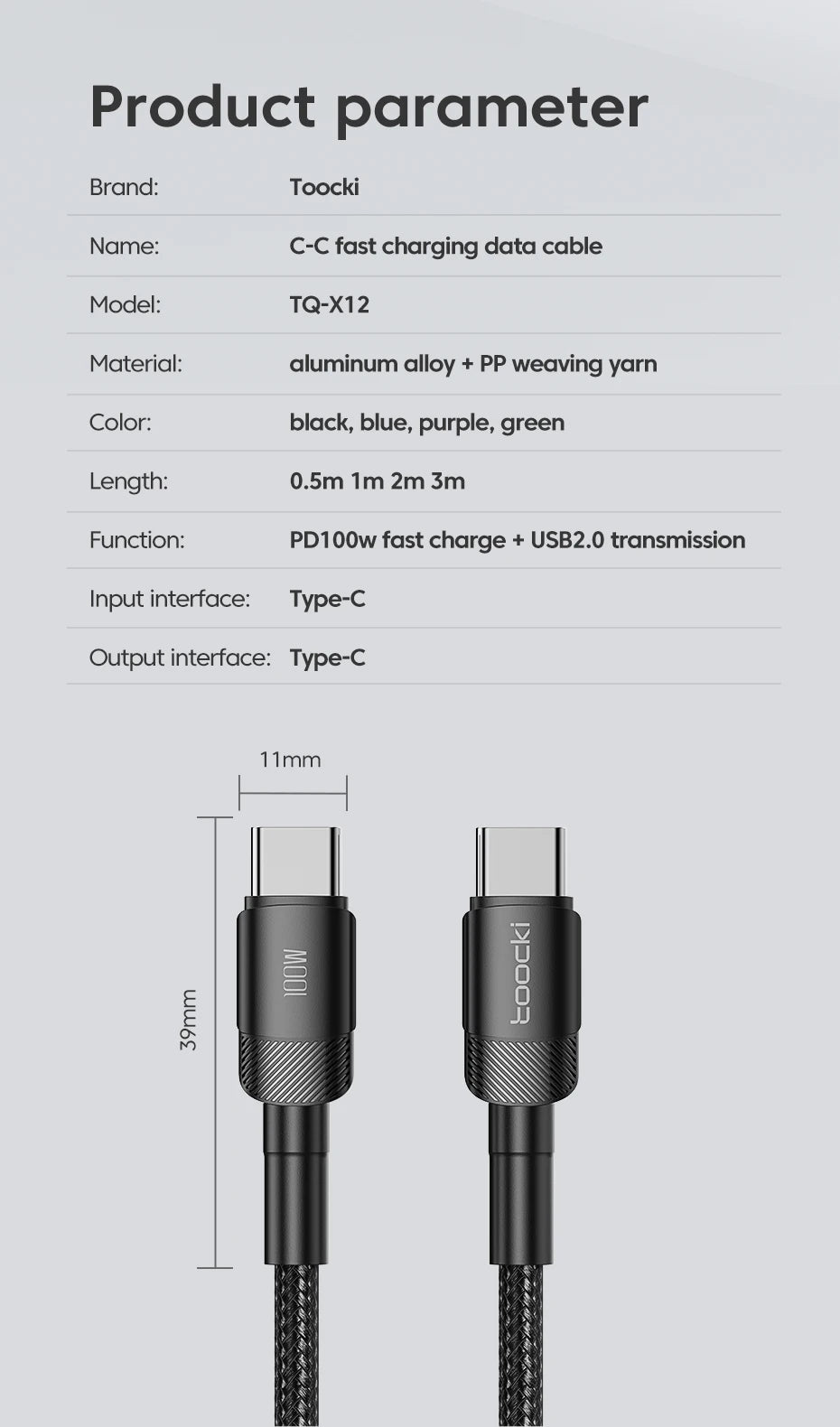 Toocki100W® – Type C to USB C - Vista 16 del producto